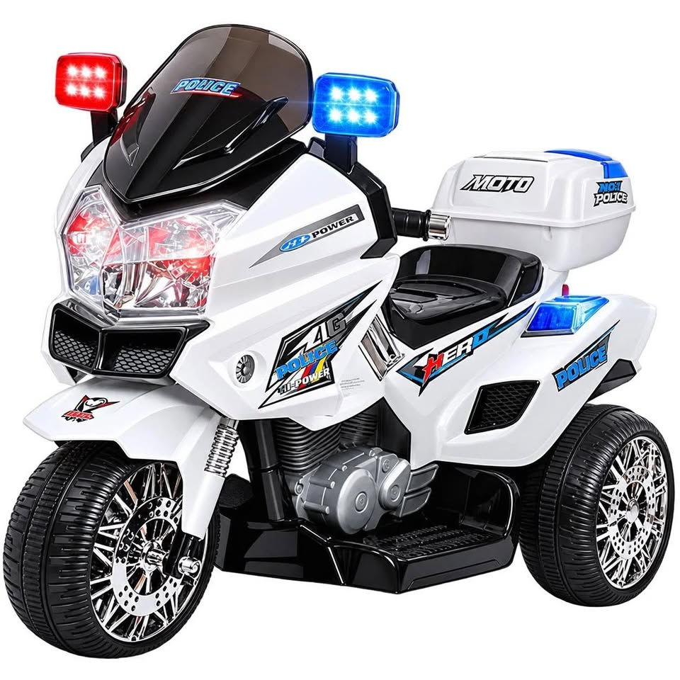 A-CAR-MOTO-PATR-WH ALFORDSON Ride On Car Kids Patrol Motorcycle BMW-Inspired