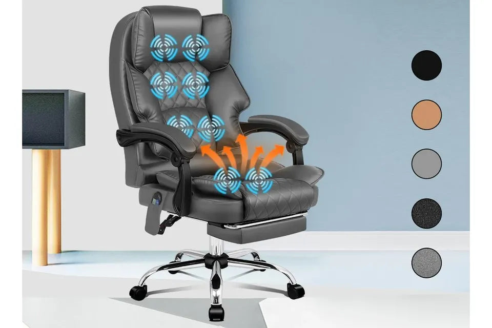A-OCH-DU-FT-8MH-GREY Grey Color PU Leather ALFORDSON Office Chair with 8-Point Massage Heated Seat