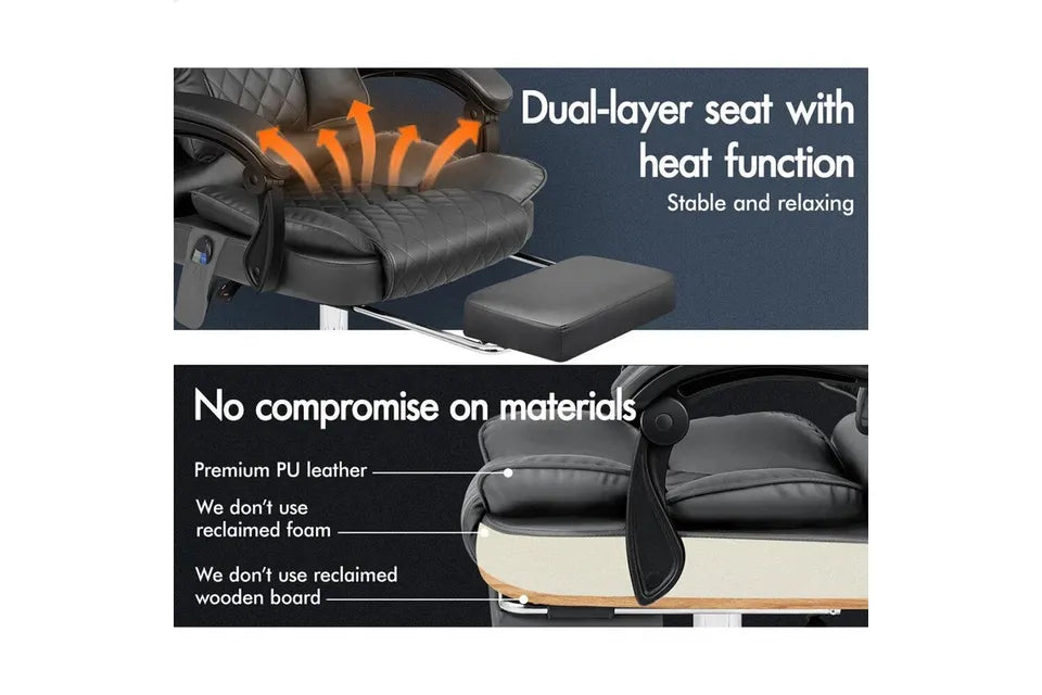 A-OCH-DU-FT-8MH-GREY Grey Color PU Leather ALFORDSON Office Chair with 8-Point Massage Heated Seat