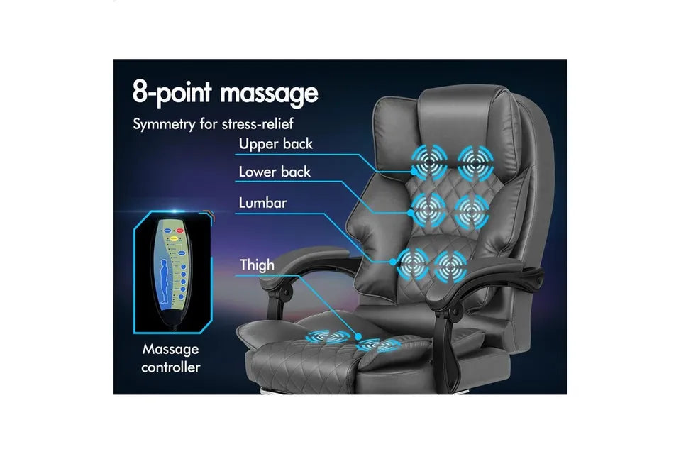 A-OCH-DU-FT-8MH-GREY Grey Color PU Leather ALFORDSON Office Chair with 8-Point Massage Heated Seat