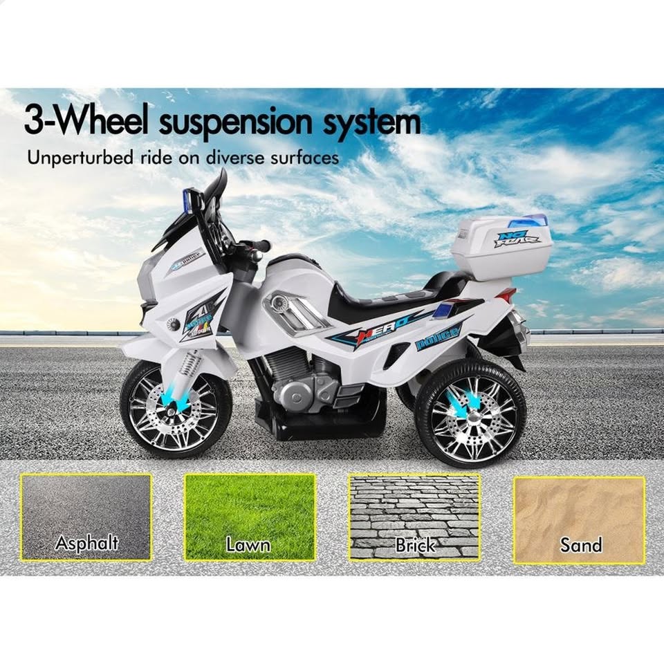 A-CAR-MOTO-PATR-WH ALFORDSON Ride On Car Kids Patrol Motorcycle BMW-Inspired