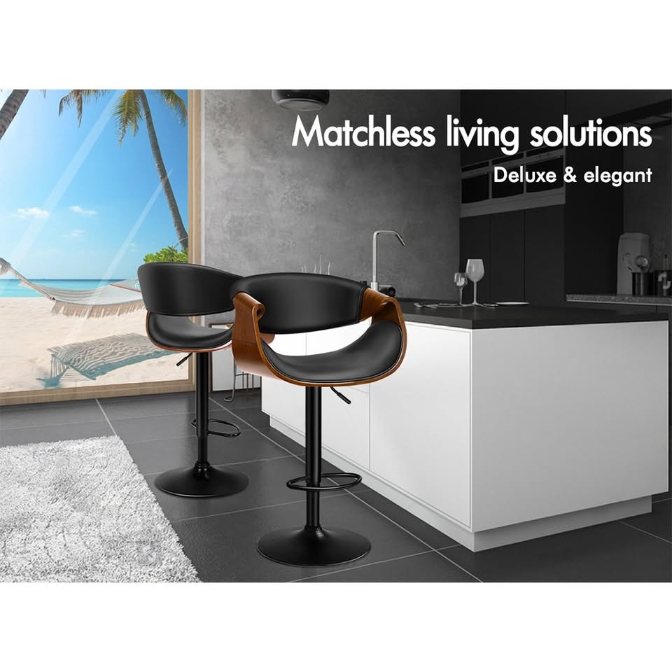 A-BAR-BENT-99T-ALLBK ALFORDSON 1x Bar Stool Kitchen Swivel Chair Wooden Leather Gas Lift Trice
