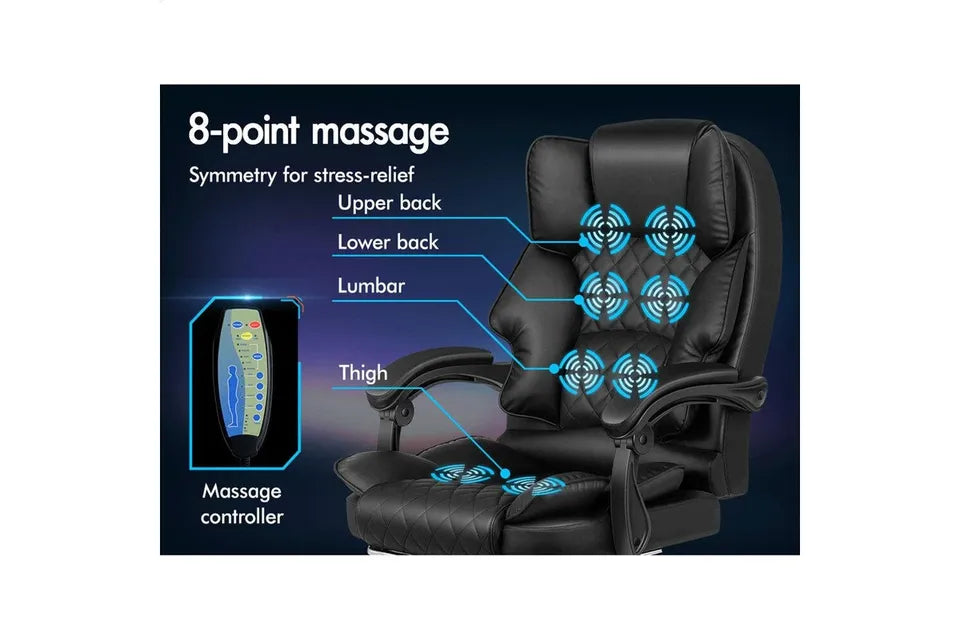 A-OCH-DU-FT-8MH-BK BLACK PU Leather Office Chair with 8-Point Massage Heated Seat