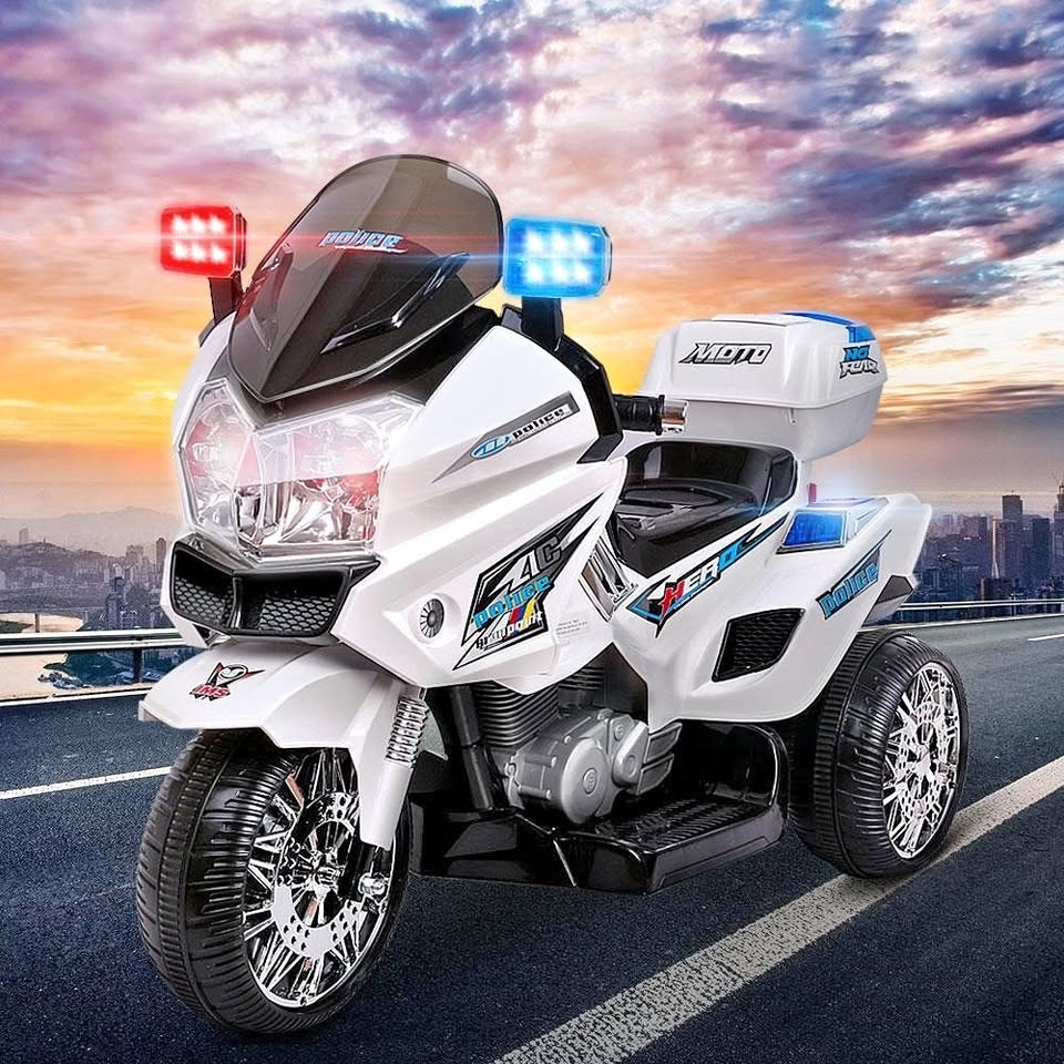 A-CAR-MOTO-PATR-WH ALFORDSON Ride On Car Kids Patrol Motorcycle BMW-Inspired