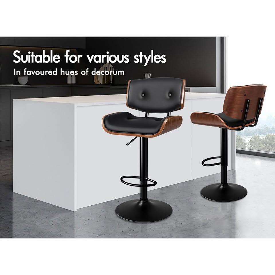 A-BAR-BENT-80T-ALLBK ALFORDSON 1x Bar Stool Kitchen Swivel Chair Wooden Leather Gas Lift Kayla