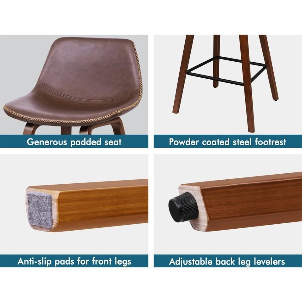 A-BAR-BENT-55-COFX2 ALFORDSON 2x Bar Stools Retro Wooden Chairs Coffee