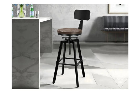 A-BAR-IND-BACK-BKX2 ALFORDSON 2x Bar Stool Retro Kitchen Vintage Chair Industrial Backrest Ezra