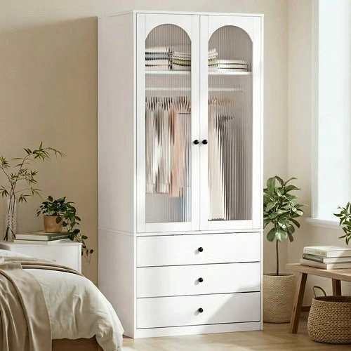 WA-SUN-ACH-WH Roswen Arch 2 Door 3 Drawer Wardrobe