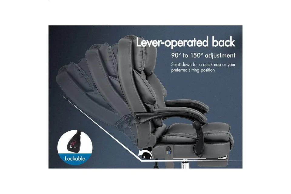 A-OCH-DU-FT-8MH-GREY Grey Color PU Leather ALFORDSON Office Chair with 8-Point Massage Heated Seat