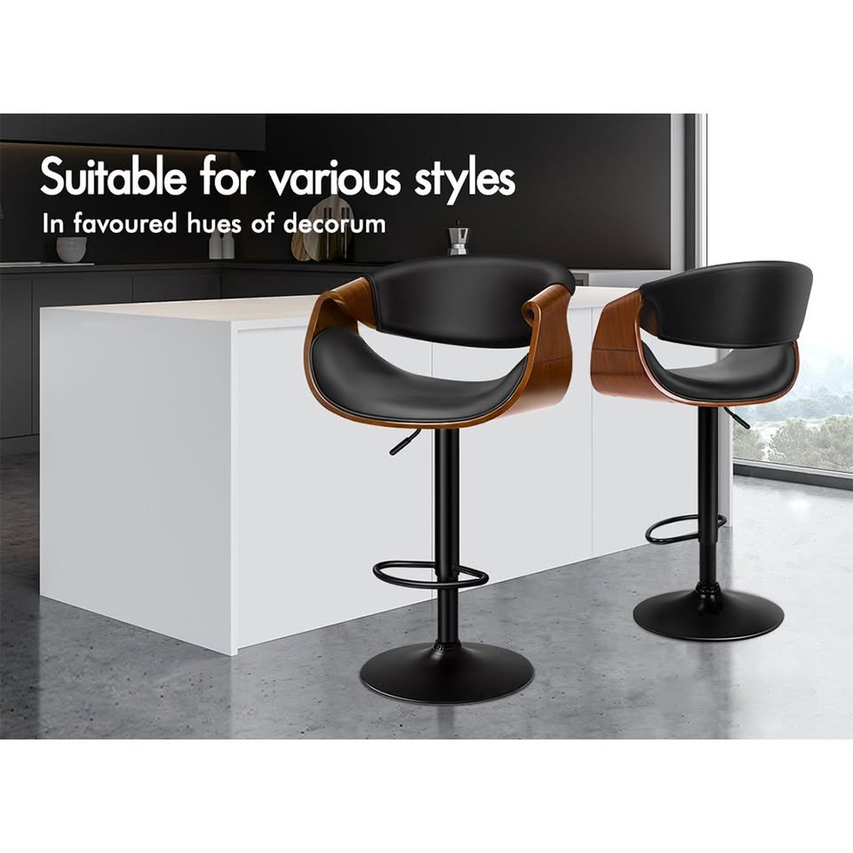 A-BAR-BENT-99T-ALLBK ALFORDSON 1x Bar Stool Kitchen Swivel Chair Wooden Leather Gas Lift Trice