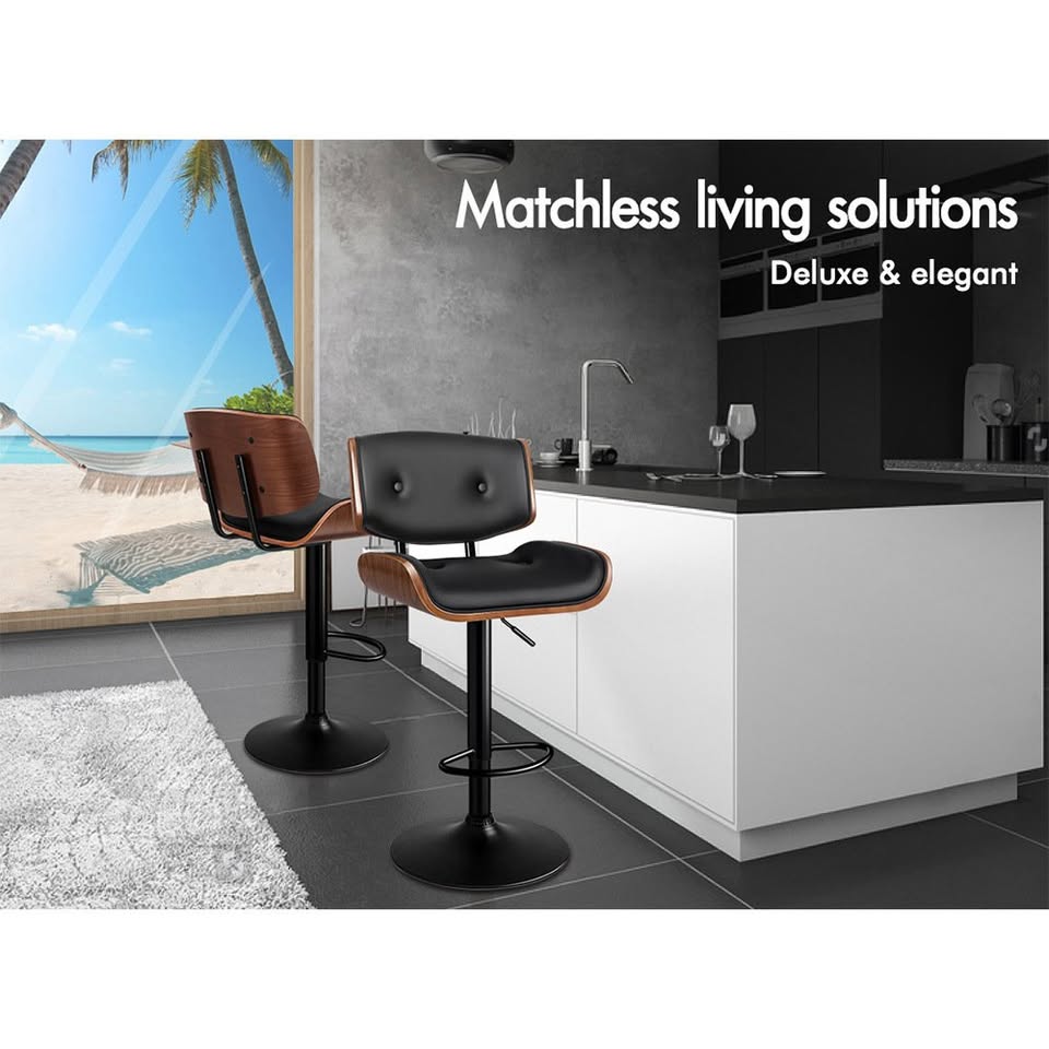 A-BAR-BENT-80T-ALLBK ALFORDSON 1x Bar Stool Kitchen Swivel Chair Wooden Leather Gas Lift Kayla
