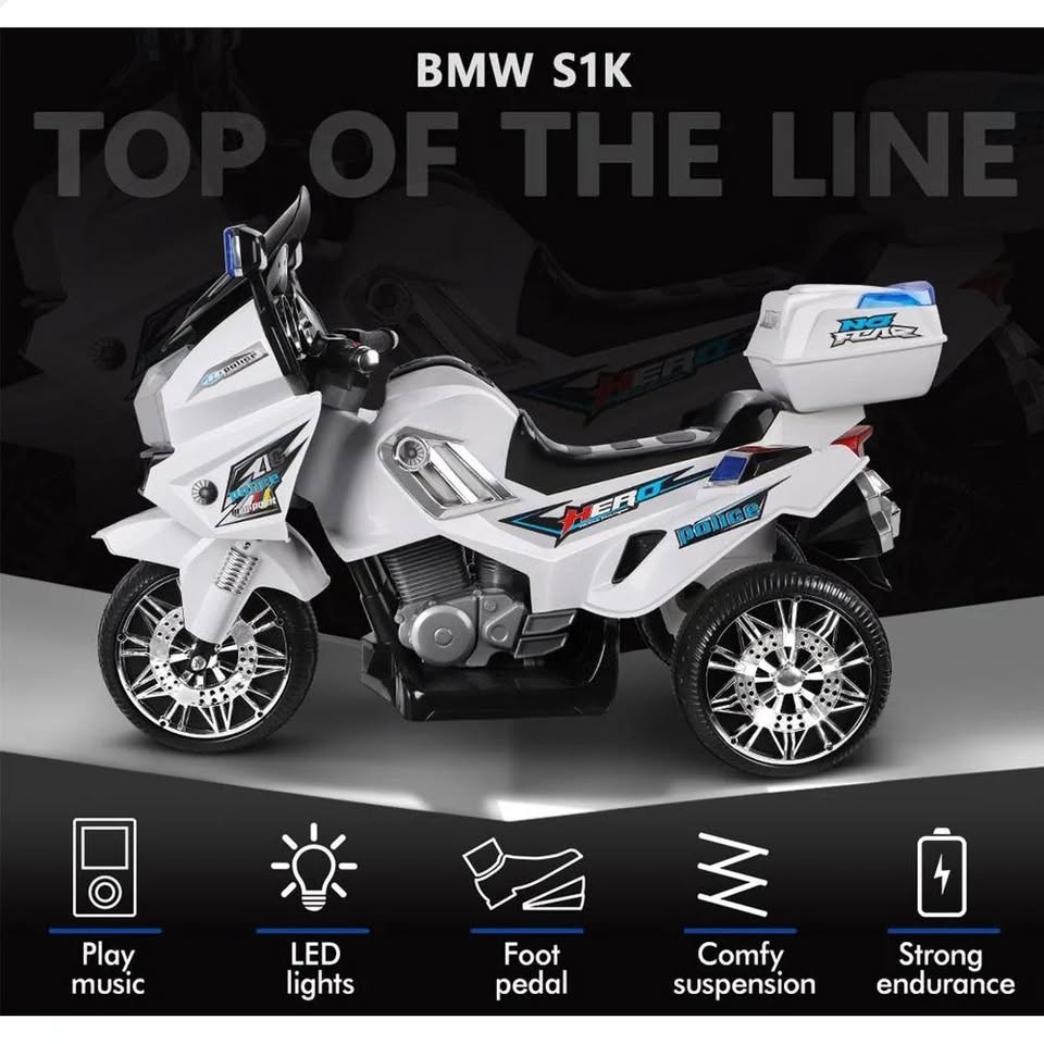 A-CAR-MOTO-PATR-WH ALFORDSON Ride On Car Kids Patrol Motorcycle BMW-Inspired