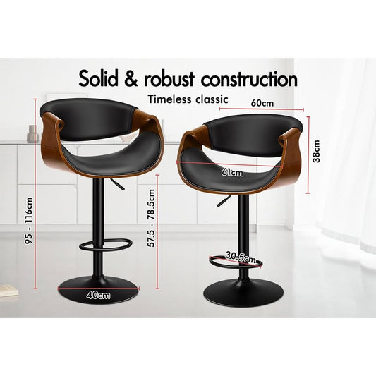 A-BAR-BENT-99T-ALLBK ALFORDSON 1x Bar Stool Kitchen Swivel Chair Wooden Leather Gas Lift Trice