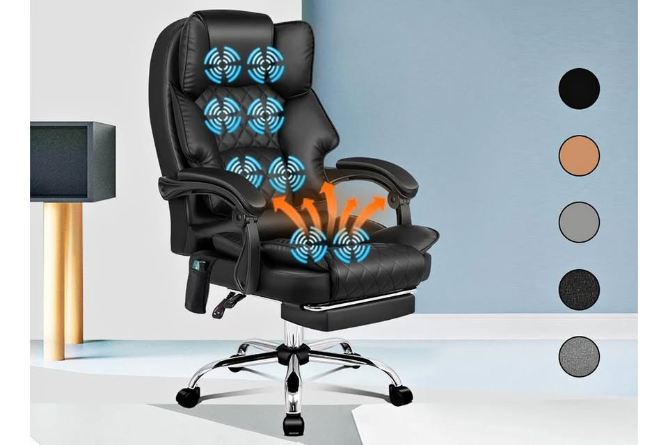 A-OCH-DU-FT-8MH-BK BLACK PU Leather Office Chair with 8-Point Massage Heated Seat
