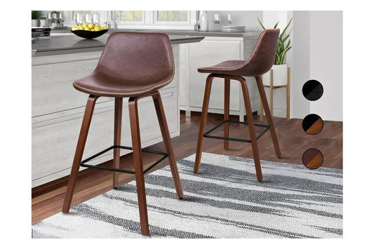 A-BAR-BENT-55-COFX2 ALFORDSON 2x Bar Stools Retro Wooden Chairs Coffee