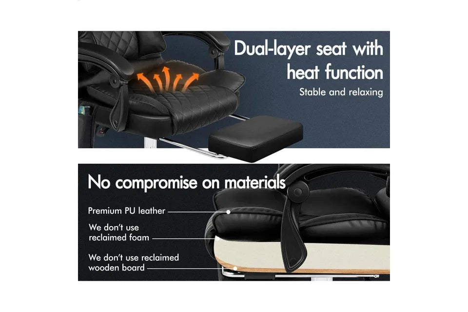 A-OCH-DU-FT-8MH-BK BLACK PU Leather Office Chair with 8-Point Massage Heated Seat
