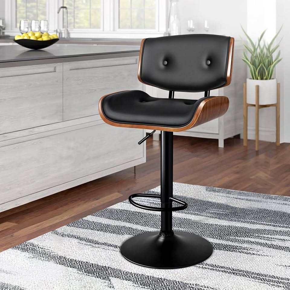 A-BAR-BENT-80T-ALLBK ALFORDSON 1x Bar Stool Kitchen Swivel Chair Wooden Leather Gas Lift Kayla