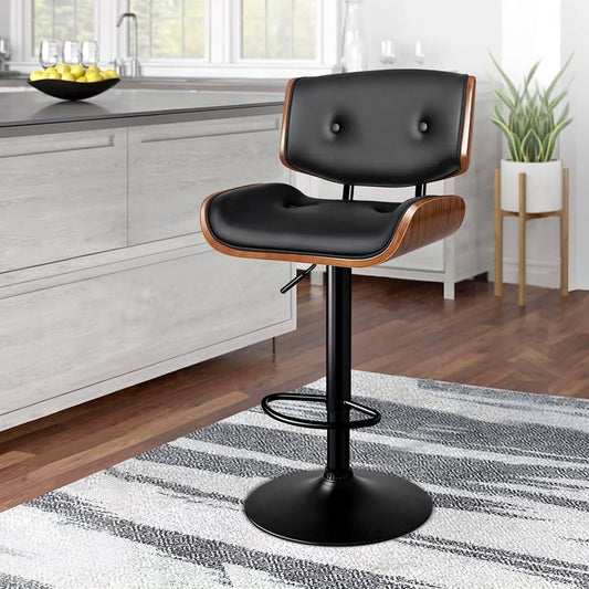 A-BAR-BENT-80T-ALLBK ALFORDSON 1x Bar Stool Kitchen Swivel Chair Wooden Leather Gas Lift Kayla