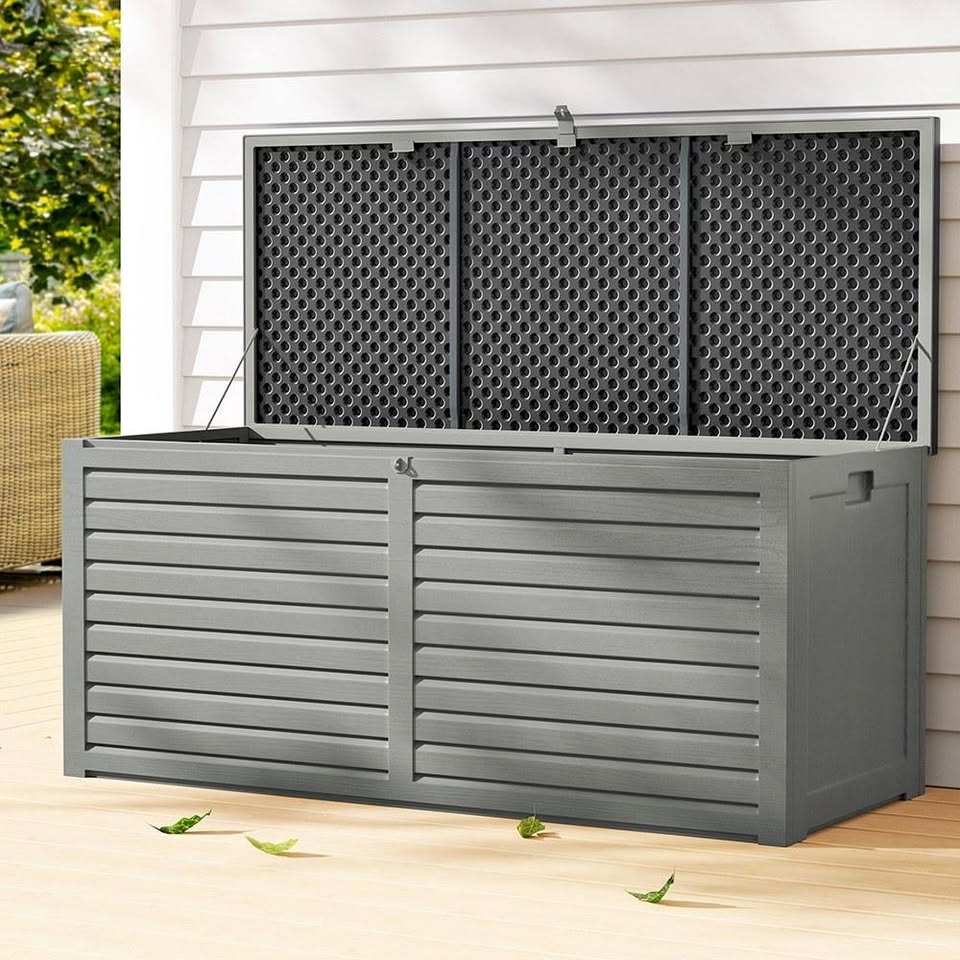OSB-S490-BK Gardeon Outdoor Storage Box 490L Container Lockable Garden Bench Tools Toy Shed Black