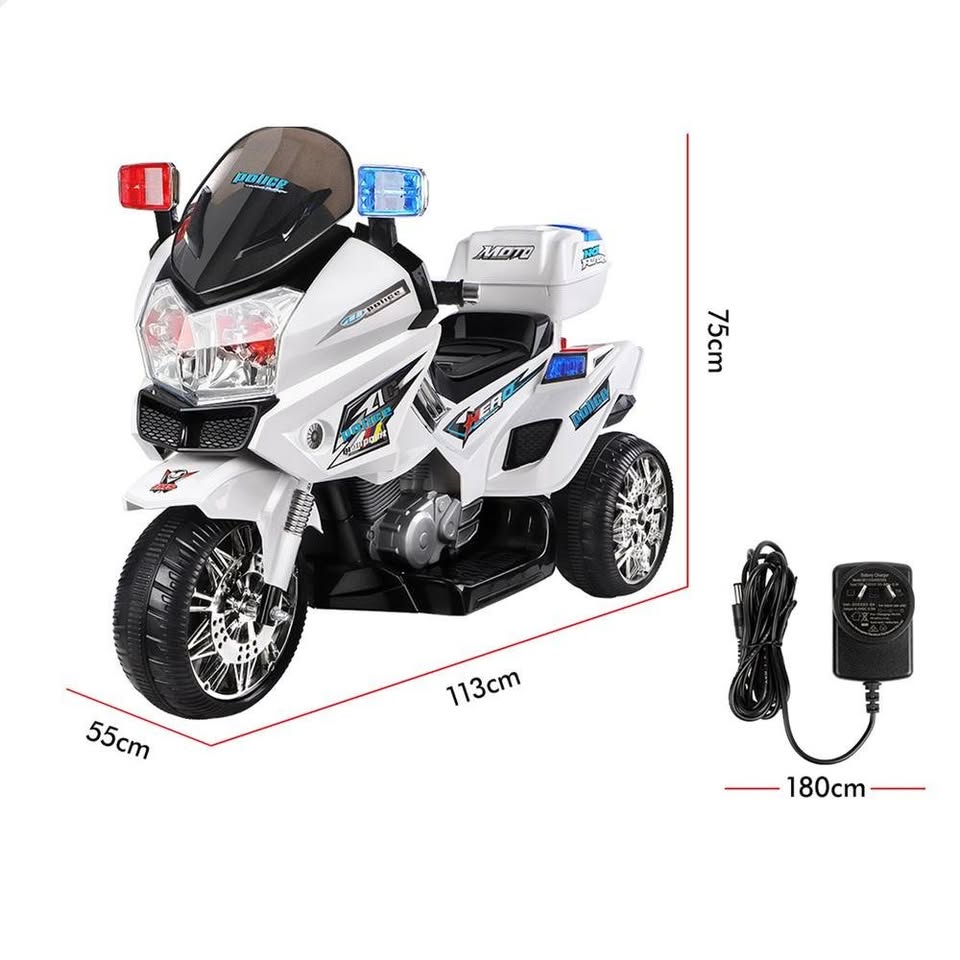 A-CAR-MOTO-PATR-WH ALFORDSON Ride On Car Kids Patrol Motorcycle BMW-Inspired