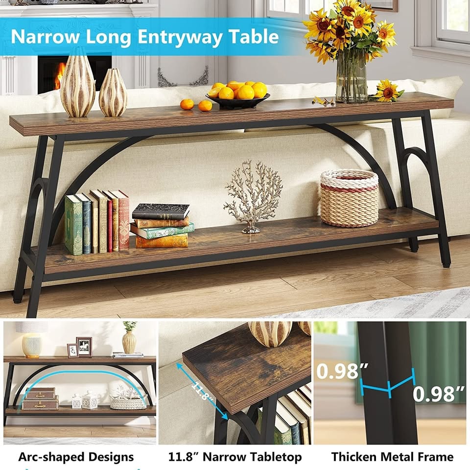 HOGA-C0781 Extra Long Console Table 70.8 Inch Narrow Sofa Tables Entryway Table