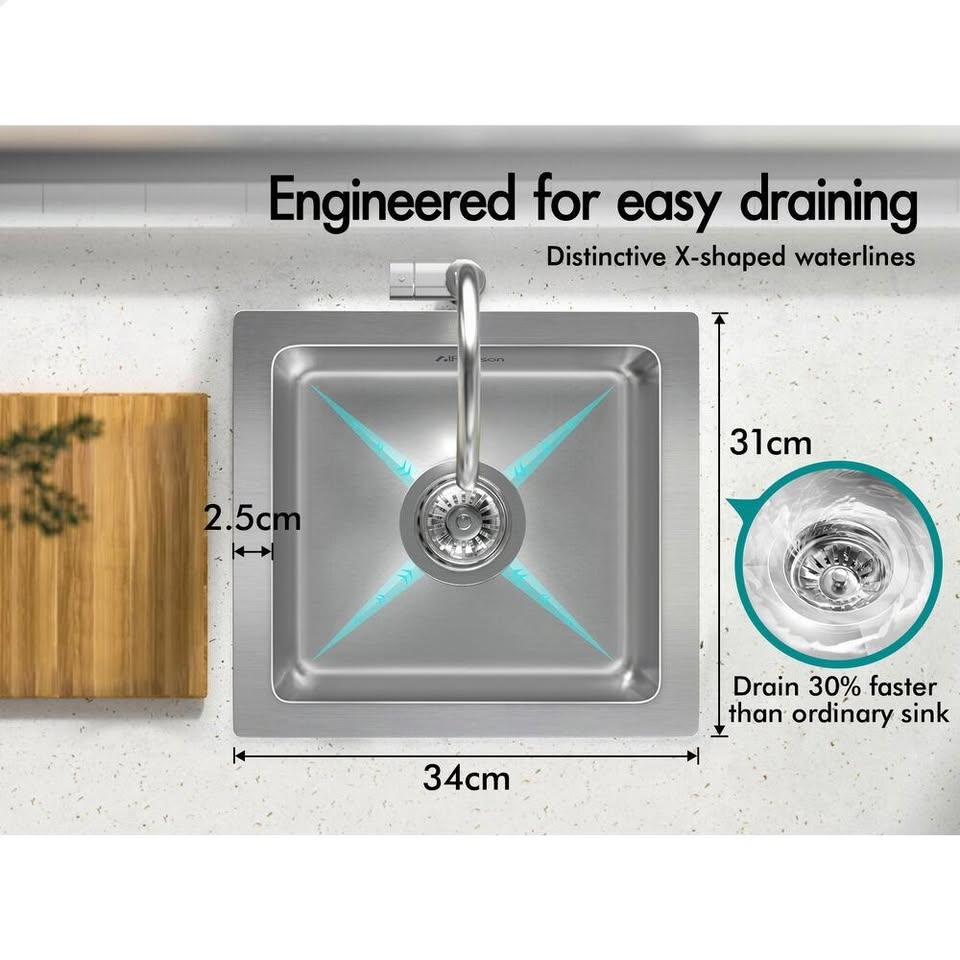 A-SINK-3431 ALFORDSON 340X310MM Kitchen Sink Stainless Steel Drop in Flush Under Mount Basin