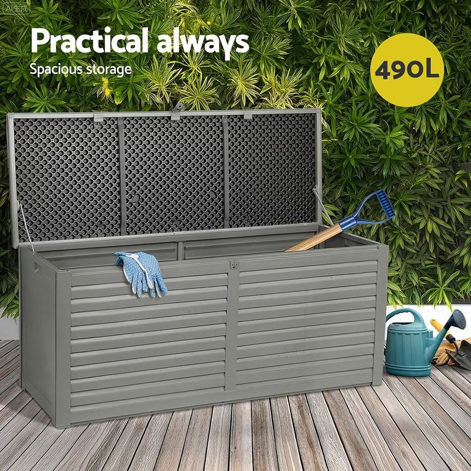 OSB-S490-BK Gardeon Outdoor Storage Box 490L Container Lockable Garden Bench Tools Toy Shed Black
