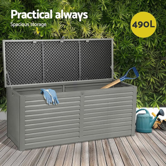 OSB-S490-BK Gardeon Outdoor Storage Box 490L Container Lockable Garden Bench Tools Toy Shed Black
