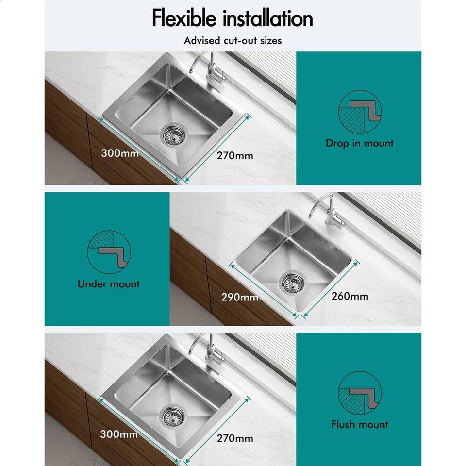 A-SINK-3431 ALFORDSON 340X310MM Kitchen Sink Stainless Steel Drop in Flush Under Mount Basin