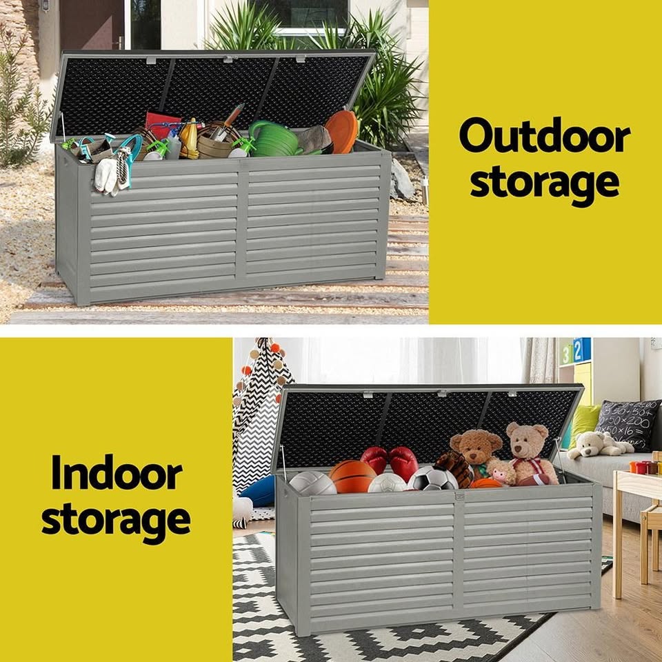 OSB-S490-BK Gardeon Outdoor Storage Box 490L Container Lockable Garden Bench Tools Toy Shed Black