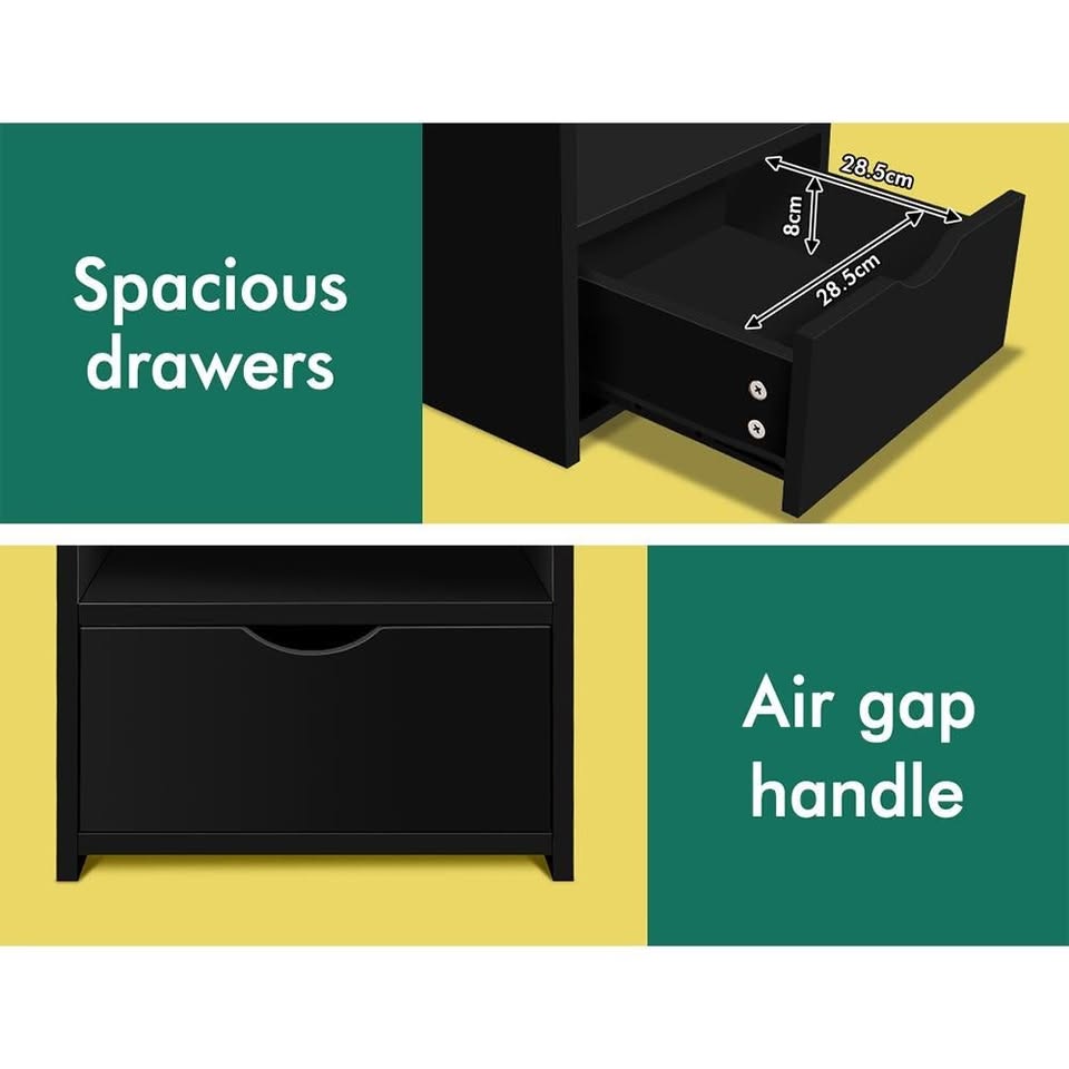 A-BST-1D3SF-BK ALFORDSON Bedside Table Nightstand Storage Drawers Black