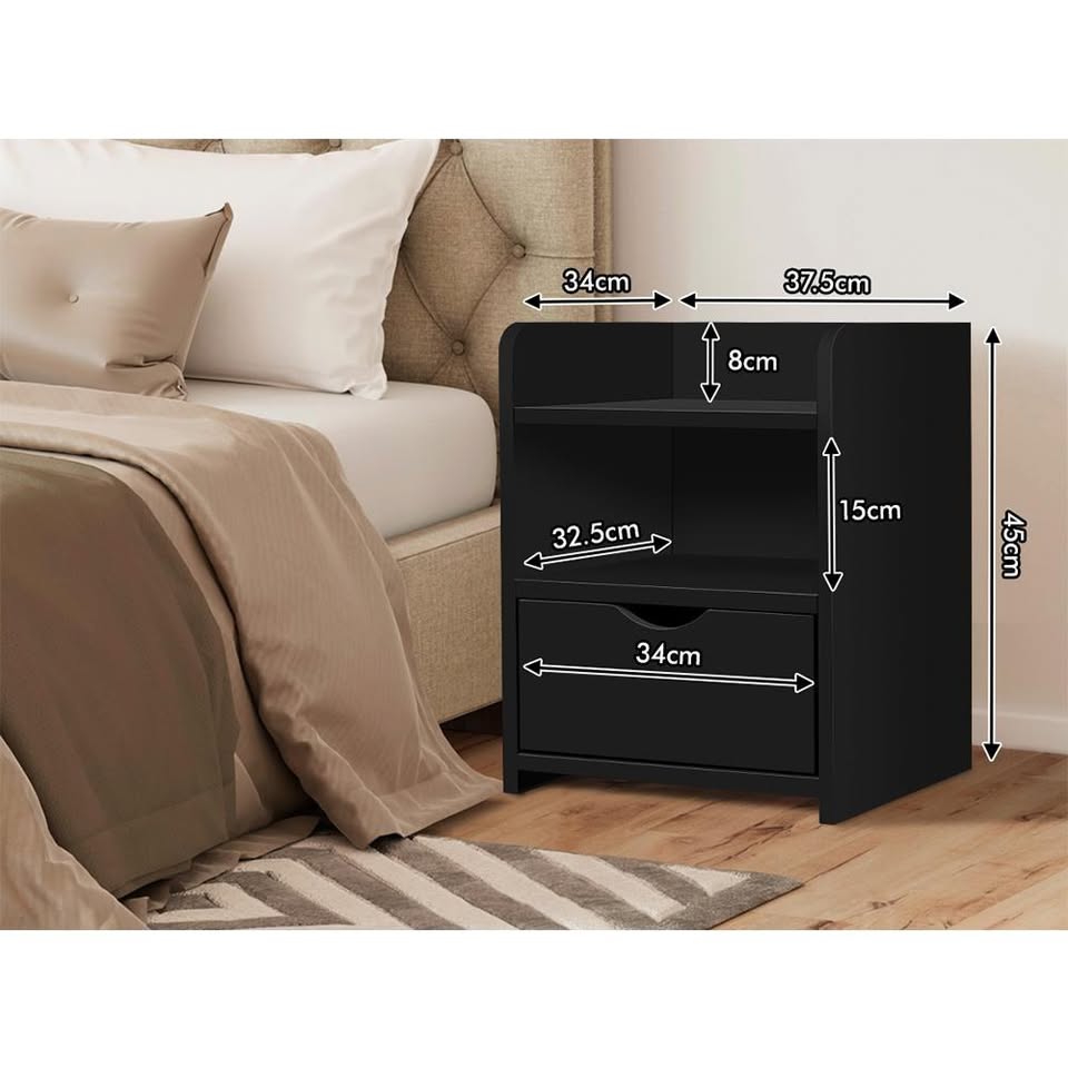 A-BST-1D3SF-BK ALFORDSON Bedside Table Nightstand Storage Drawers Black