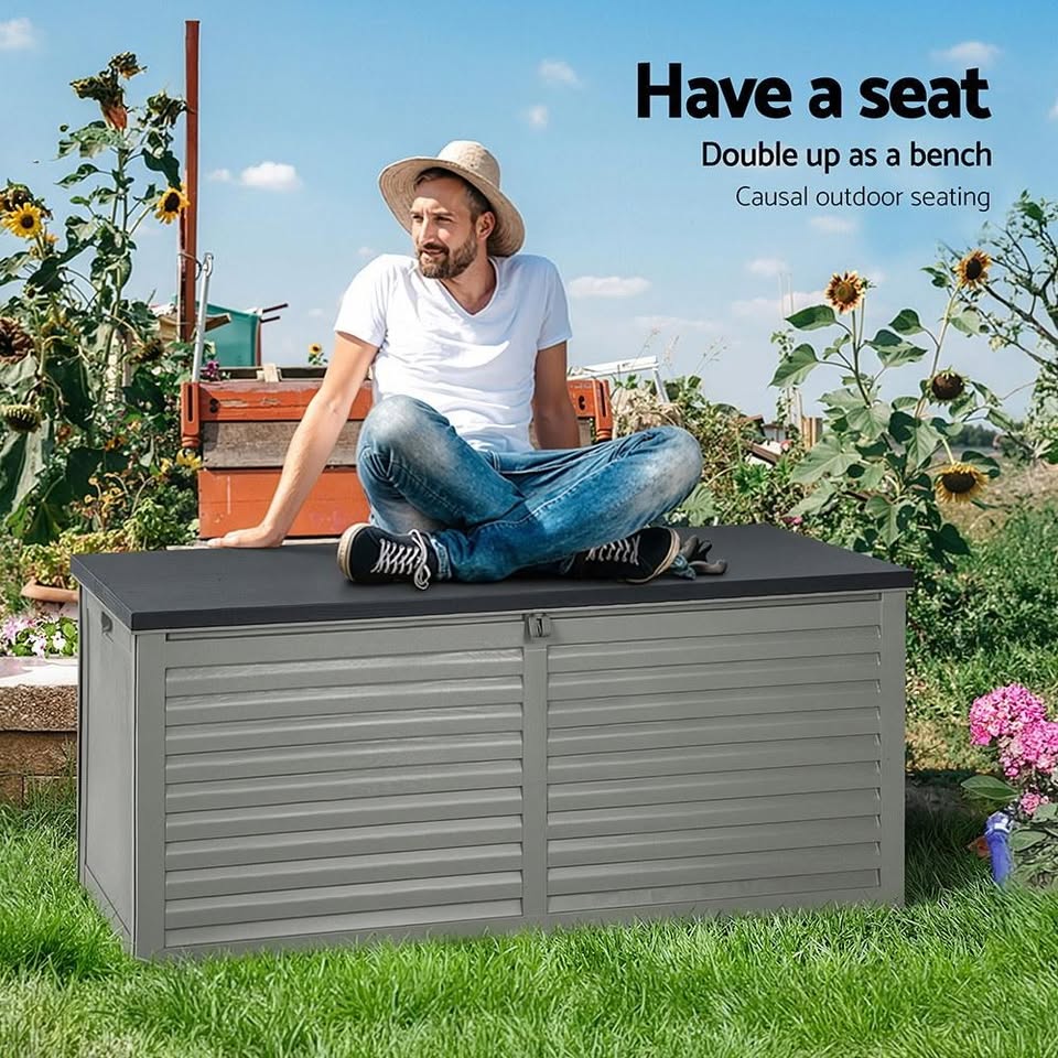 OSB-S490-BK Gardeon Outdoor Storage Box 490L Container Lockable Garden Bench Tools Toy Shed Black