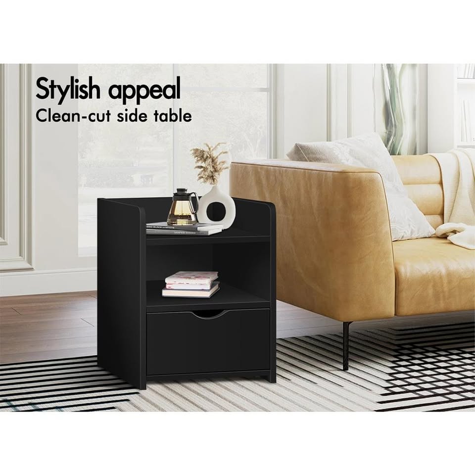 A-BST-1D3SF-BK ALFORDSON Bedside Table Nightstand Storage Drawers Black
