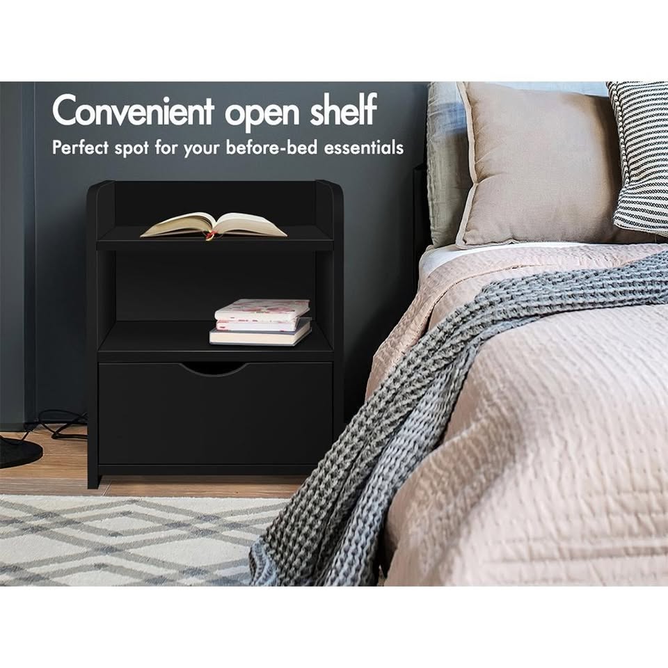 A-BST-1D3SF-BK ALFORDSON Bedside Table Nightstand Storage Drawers Black