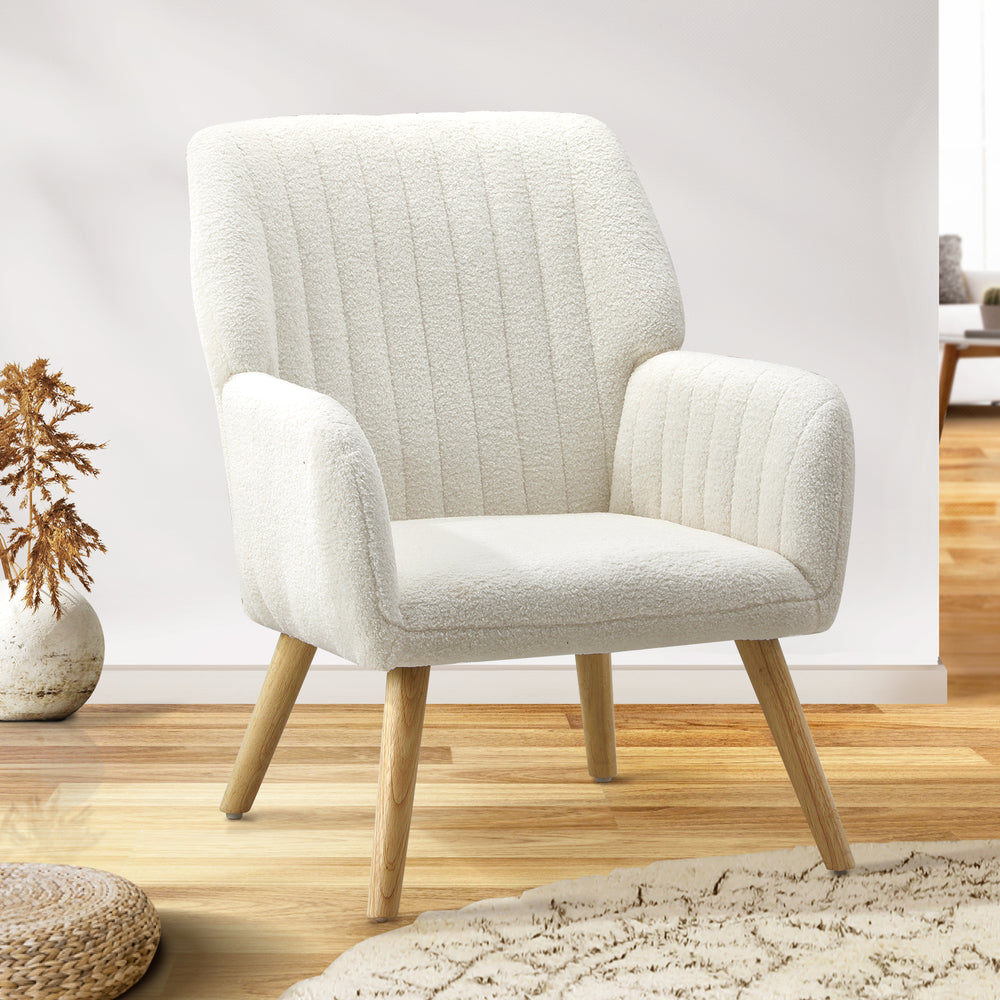 ACH-A1-SP-WH Oikiture Armchair Lounge Sofa Chair Sherpa Couches White