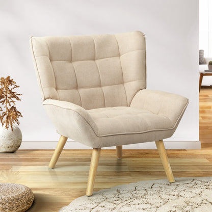 ACH-A3-BG Oikiture Armchair Fabric Upholstered Tub Chair Beige