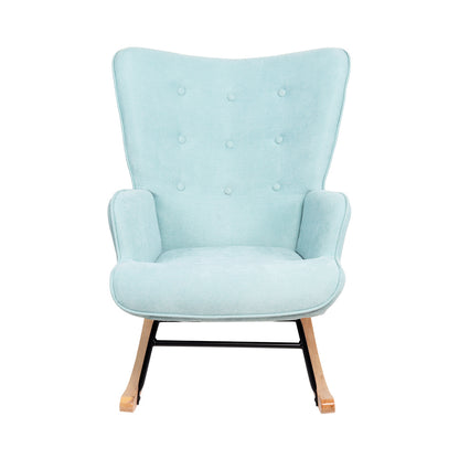Oikiture Rocking Chair Nursing Armchair Velvet Accent Chairs Upholstered Blue