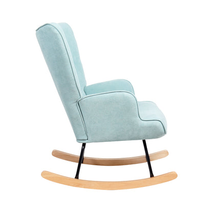 Oikiture Rocking Chair Nursing Armchair Velvet Accent Chairs Upholstered Blue