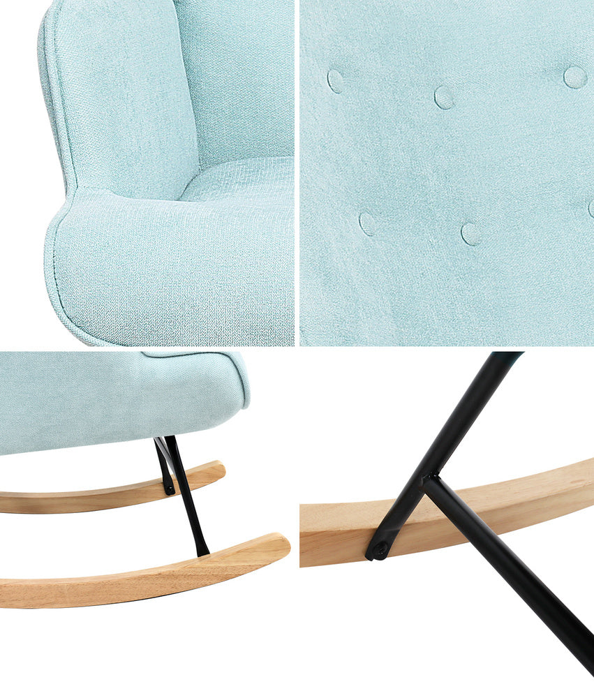 Oikiture Rocking Chair Nursing Armchair Velvet Accent Chairs Upholstered Blue