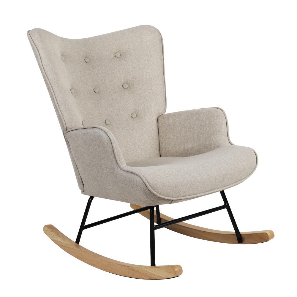 Oikiture Rocking Chair Nursing Armchair Velvet Accent Chairs Upholstered Beige