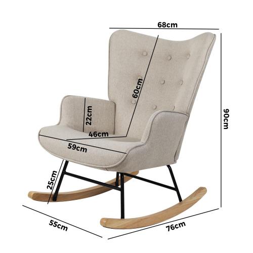 Oikiture Rocking Chair Nursing Armchair Velvet Accent Chairs Upholstered Beige