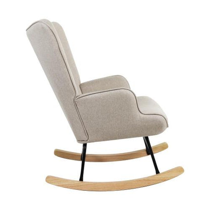 Oikiture Rocking Chair Nursing Armchair Velvet Accent Chairs Upholstered Beige