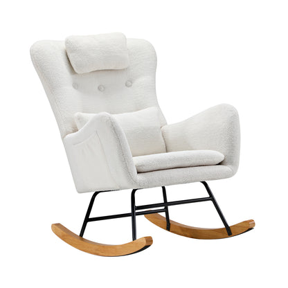 ACH-A7-SP-WH Oikiture Rocking Chair Nursing Armchair Sherpa Accent Chairs With 2 Pillow White