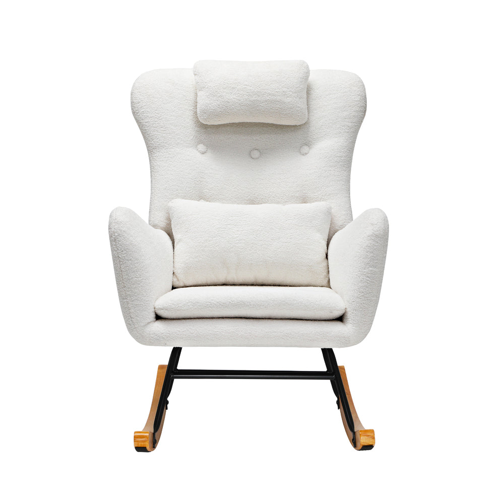 ACH-A7-SP-WH Oikiture Rocking Chair Nursing Armchair Sherpa Accent Chairs With 2 Pillow White