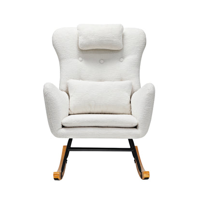 ACH-A7-SP-WH Oikiture Rocking Chair Nursing Armchair Sherpa Accent Chairs With 2 Pillow White