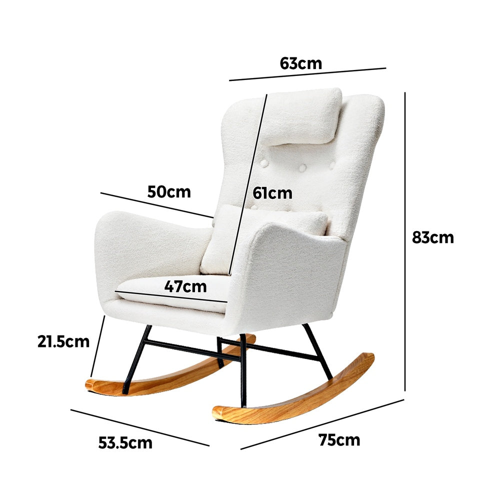 ACH-A7-SP-WH Oikiture Rocking Chair Nursing Armchair Sherpa Accent Chairs With 2 Pillow White
