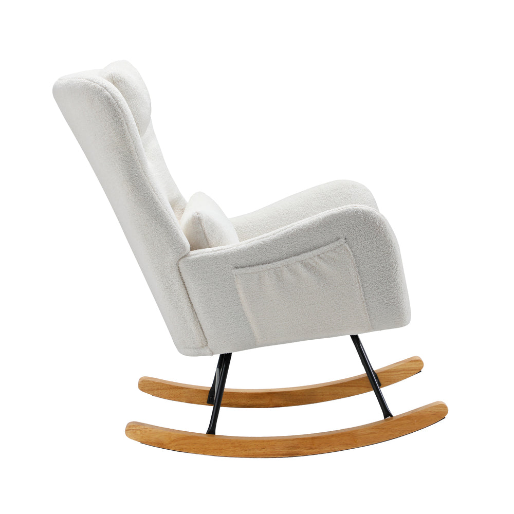 ACH-A7-SP-WH Oikiture Rocking Chair Nursing Armchair Sherpa Accent Chairs With 2 Pillow White