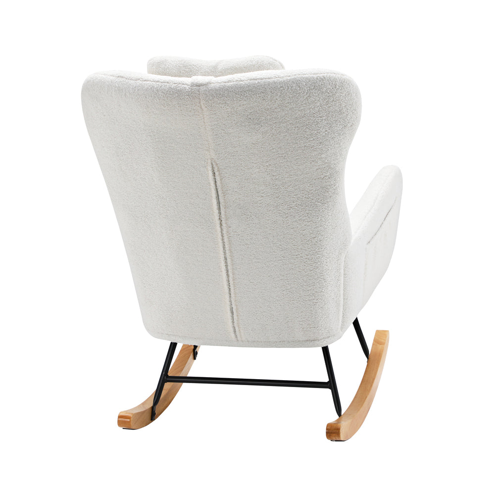 ACH-A7-SP-WH Oikiture Rocking Chair Nursing Armchair Sherpa Accent Chairs With 2 Pillow White
