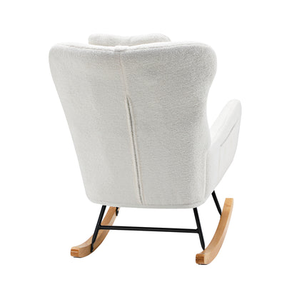 ACH-A7-SP-WH Oikiture Rocking Chair Nursing Armchair Sherpa Accent Chairs With 2 Pillow White